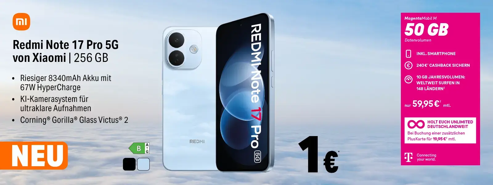 Werbebanner: Xiaomi Redmi Note 17 Pro 5G 256 GB mit MagentaMobil M 50 GB